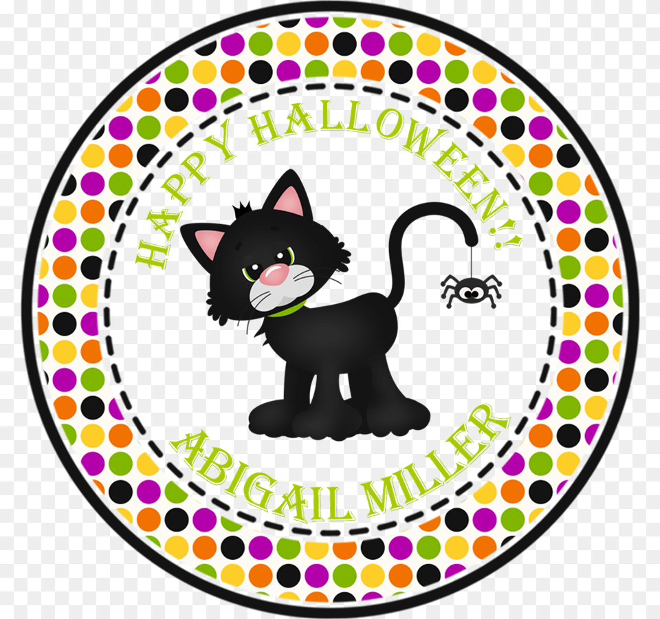 Black Cat Halloween Stickers Or Favor Tags Circle Happy Halloween, Logo, Animal, Bear, Mammal Png Image