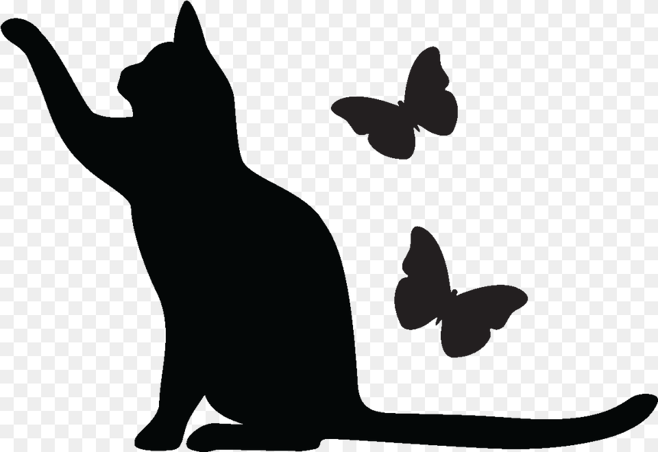Black Cat Kitten Sticker Whiskers Cat And Butterfly Silhouette, Animal, Mammal, Pet, Fish Png