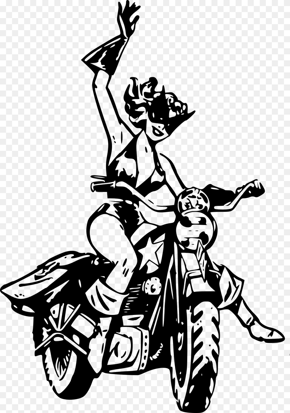 Black Cat On Motorbike Black And White Women Motorcycle, Gray Png Image