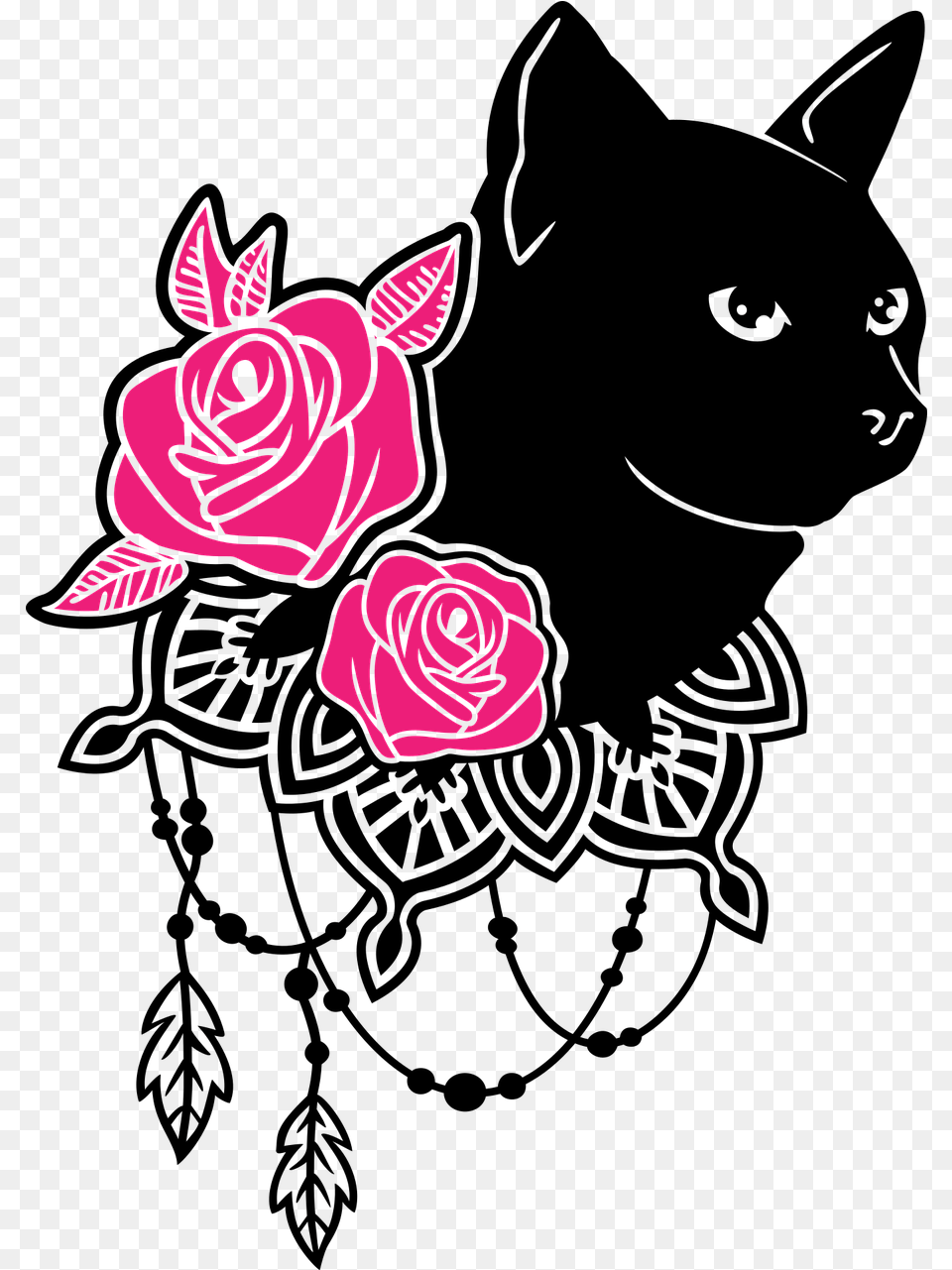 Black Cat Pink Rose Icon Vector Graphic On Pixabay Pink Cat Black, Flower, Plant, Art Free Png