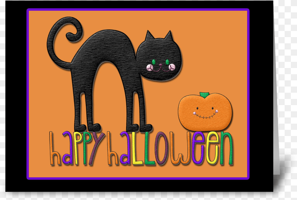 Black Cat Pumpkin Happy Halloween Greeting Card Cat Black Happy Halloween, Animal, Mammal, Pet Png Image