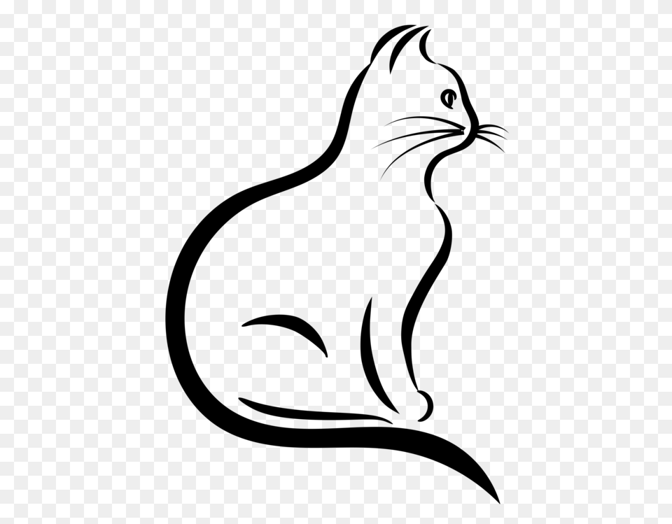 Black Cat Silhouette Drawing Stencil, Gray Png