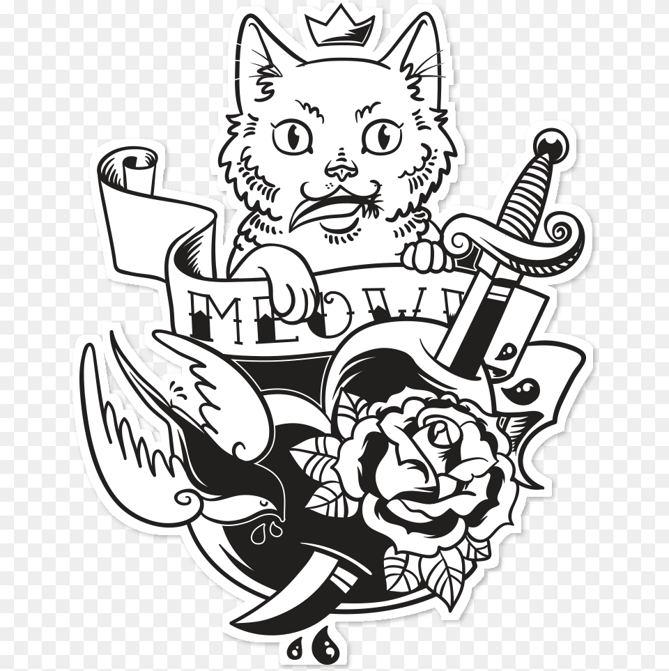 Black Cat Tattoo Sticker Clip Art Old School Tattoo Cat, Face, Head, Person, Drawing Png Image