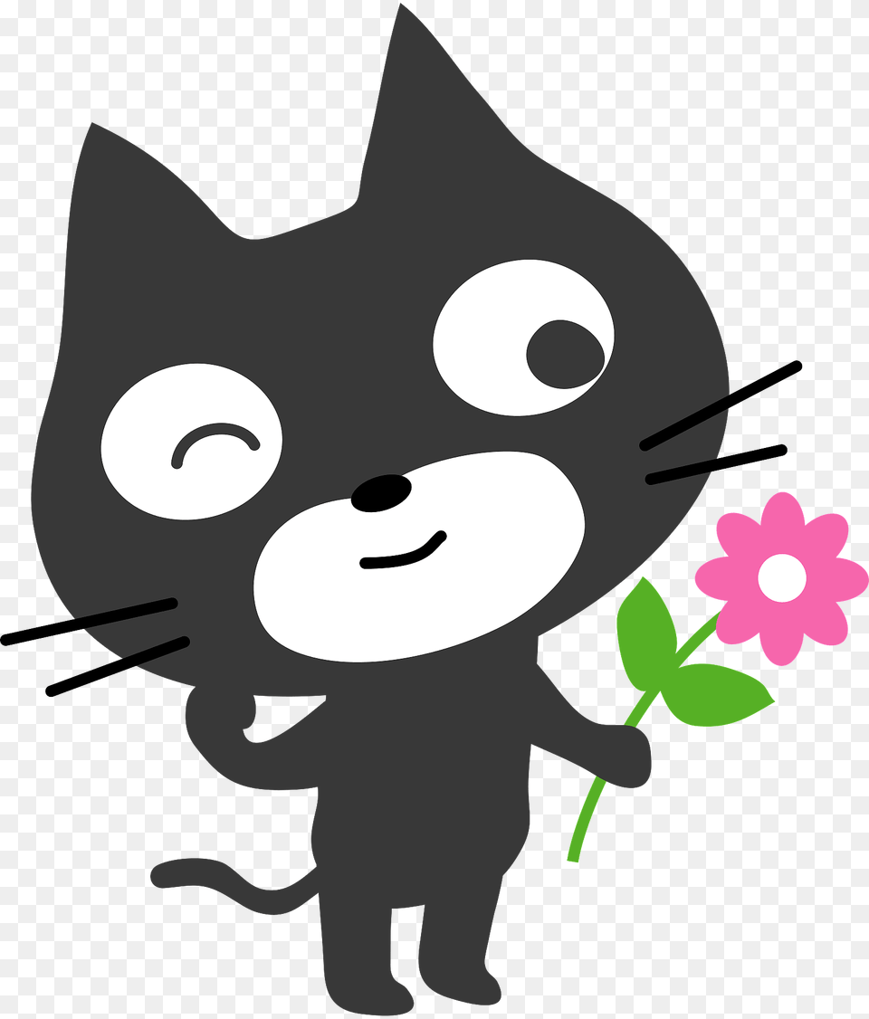 Black Cat With Flower Clipart, Art, Graphics, Animal, Fish Png Image