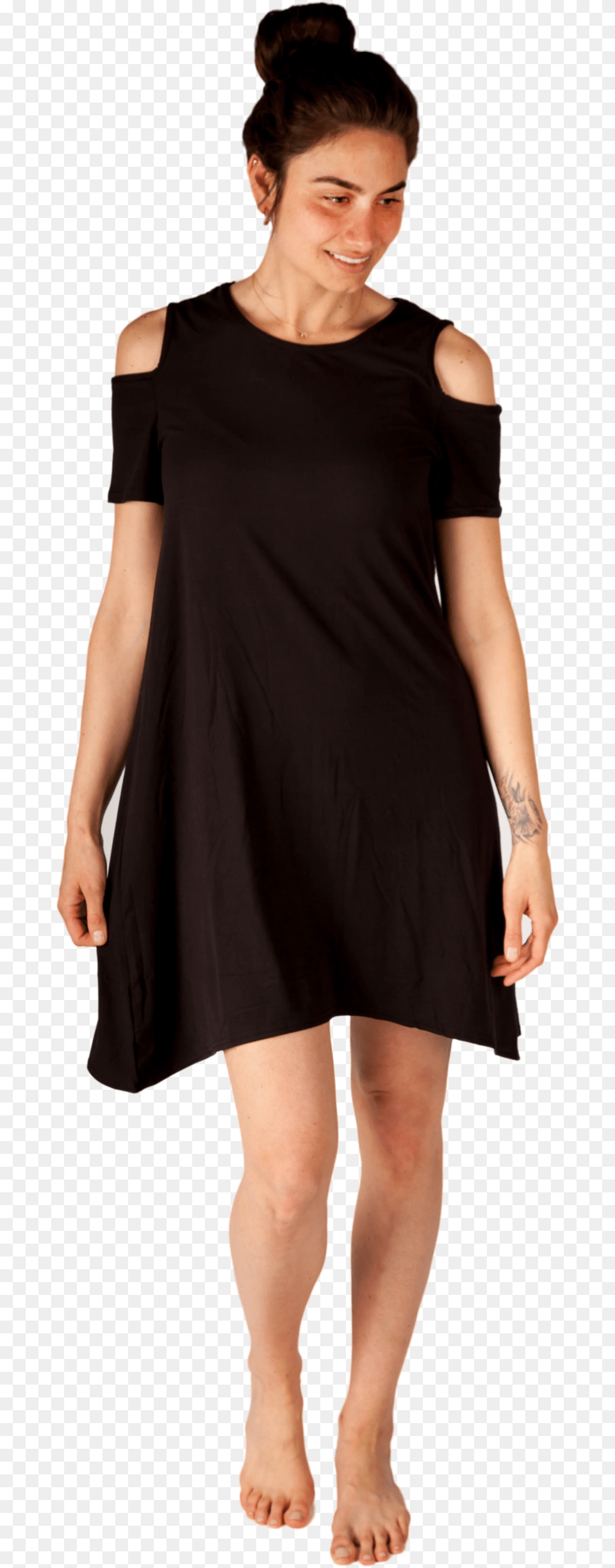 Black Cold Shoulder Dress Sukienka Z Dugim Rkawem, Adult, Clothing, Female, Person Png Image