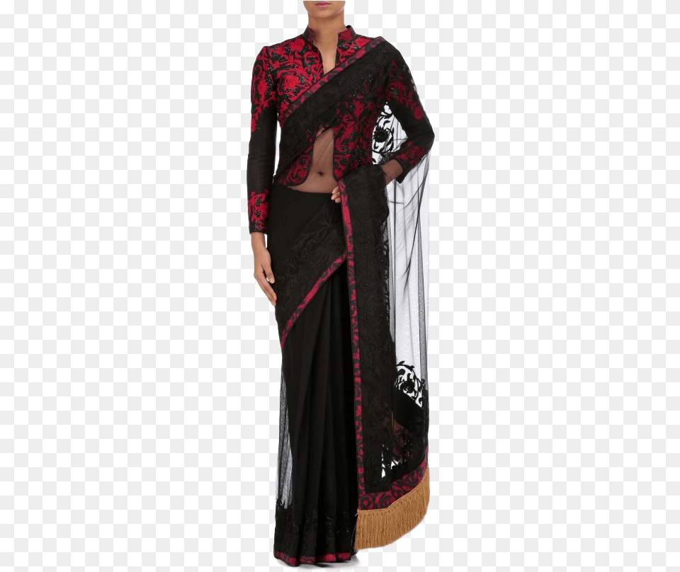 Black Color Saree With Thread Embroidery Black Color Party Wear Sarees, Adult, Female, Person, Woman Free Png
