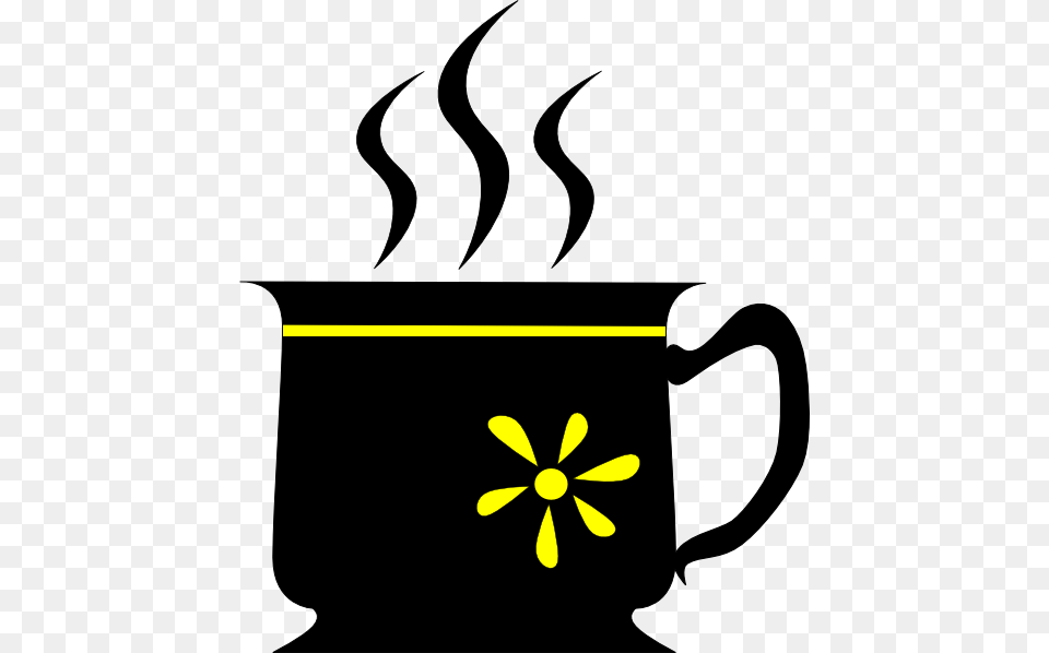 Black Cup With Yellow Flower Clip Art, Stencil, Beverage, Coffee, Coffee Cup Free Transparent Png