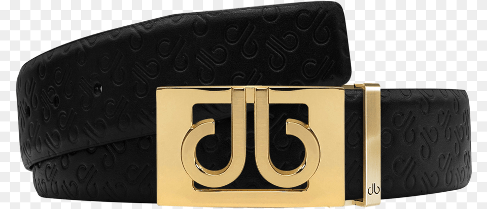 Black Db Icon Pattern Embossed Leather Belt With Gold Classic Thru Buckle Solid, Accessories Png Image