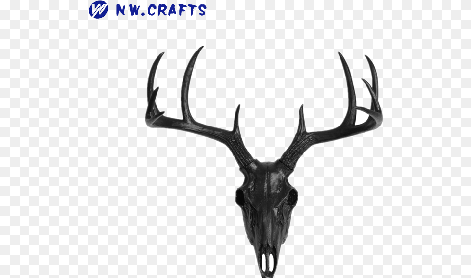 Black Deer Head Wall Decor Mount Suitable As Gifts Black Faux Deer Skull Stag Skeleton Black Resin, Antler, Animal, Mammal, Wildlife Free Png