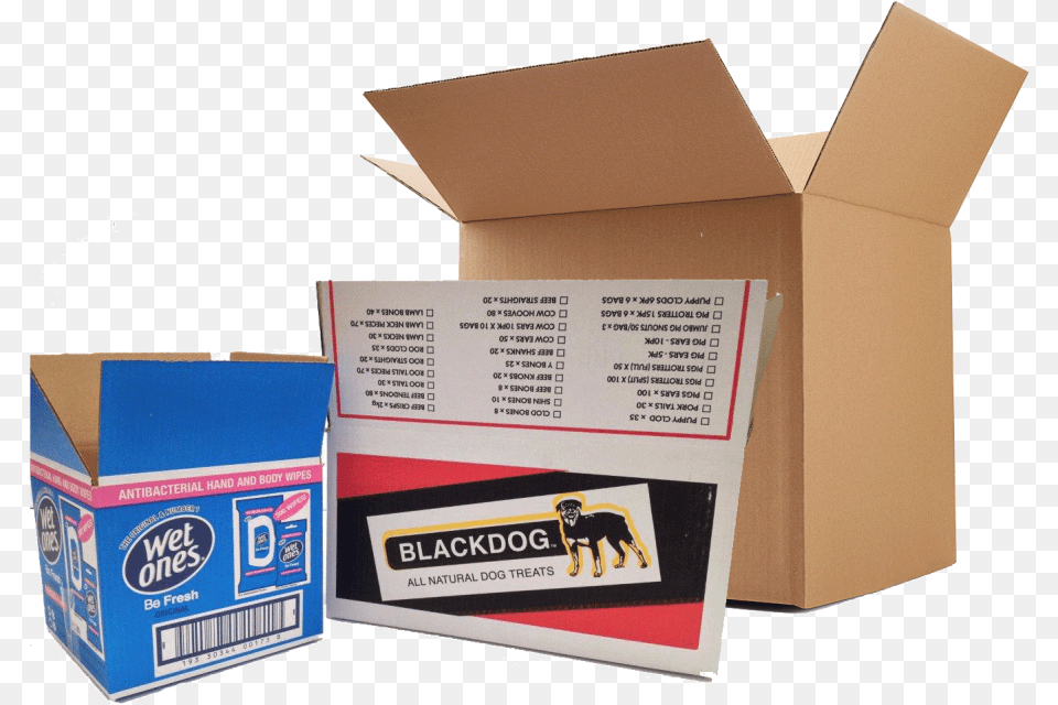 Black Dog And Wet Ones Printed Cardboard Boxes Dog, Box, Carton, Person, Package Delivery Free Transparent Png