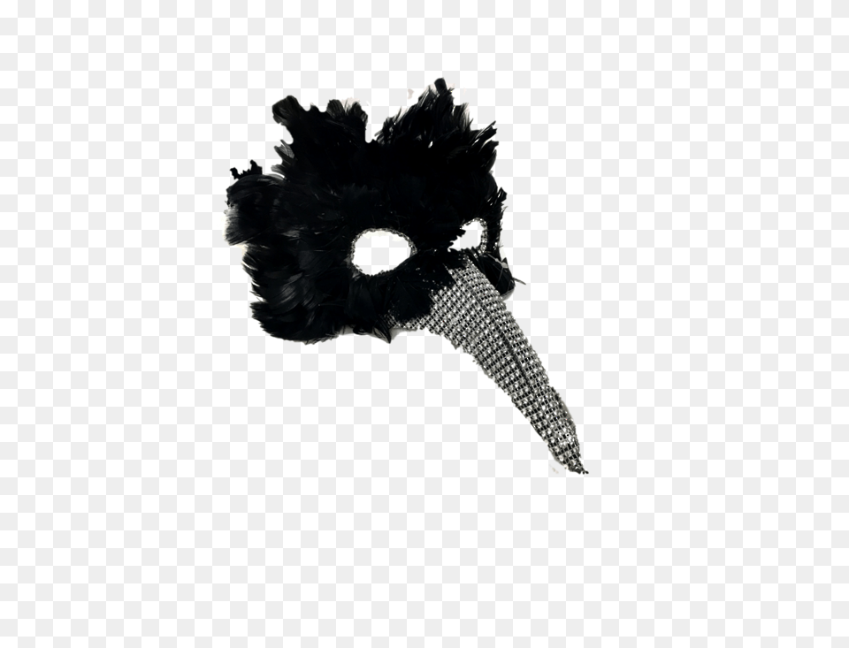 Black Feather Mask With Silver Nose, Animal, Beak, Bird, Person Png Image