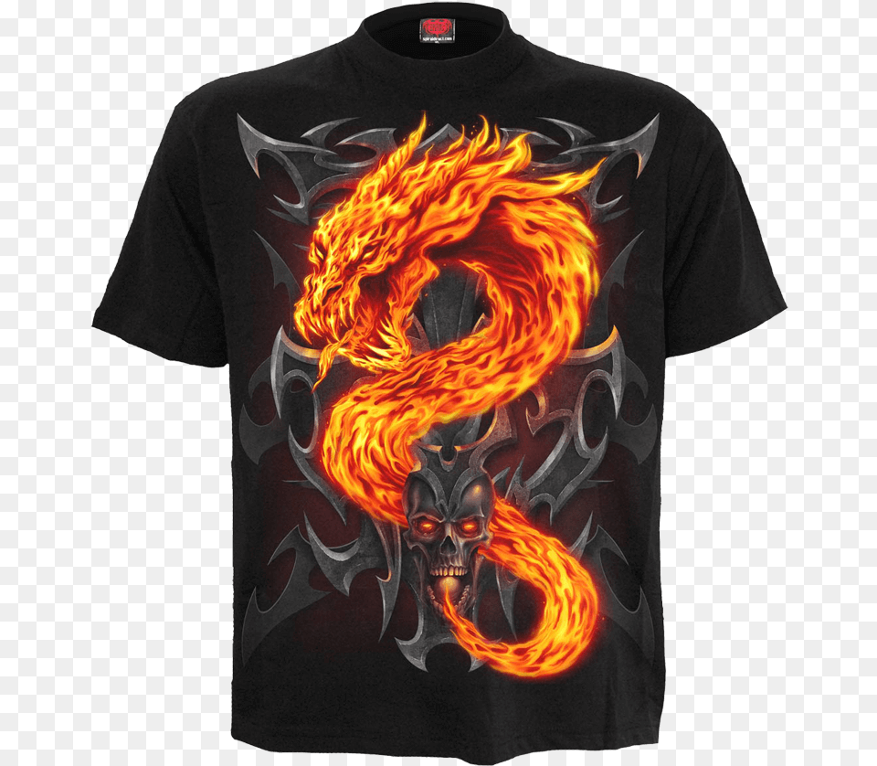 Black Fire Dragon T Shirt Spiral Fire Dragon T Shirt, Clothing, T-shirt, Face, Head Png