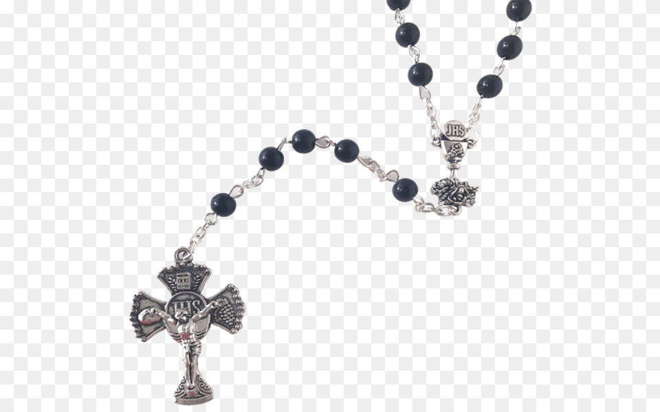 Black First Communion Rosary Bead, Accessories, Cross, Jewelry, Necklace Png Image