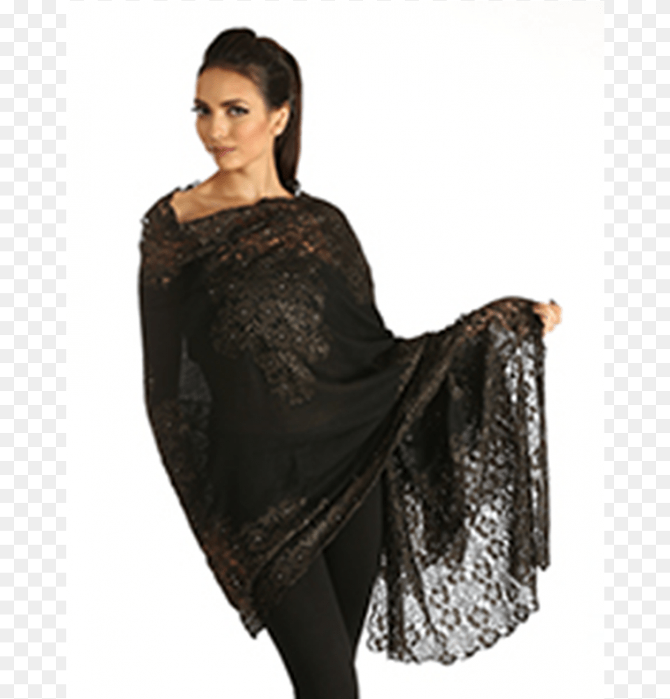 Black Floral Lace Shawl, Adult, Female, Person, Woman Png Image