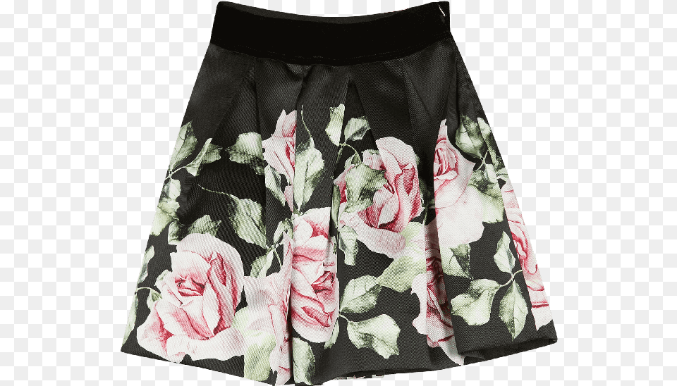 Black Floral Satin Skirt Miniskirt, Clothing, Flower, Plant, Rose Png