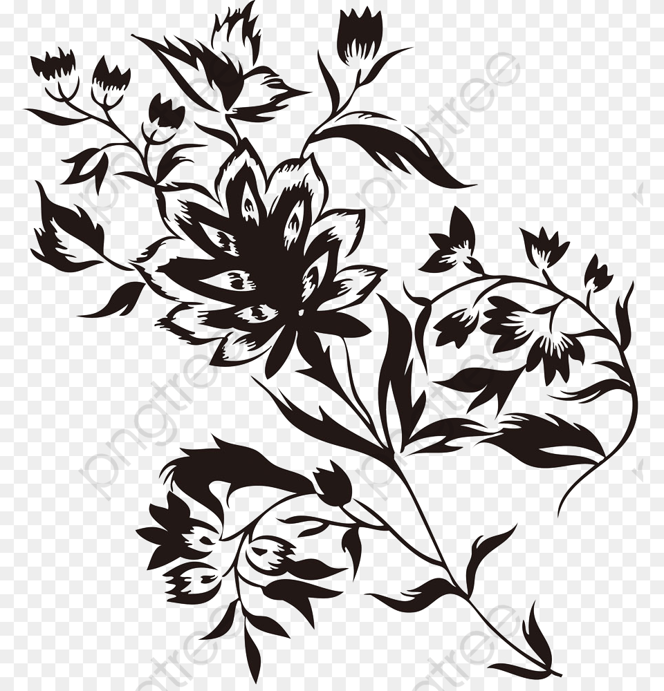 Black Floral Sketch Vine Silhouette, Art, Floral Design, Graphics, Pattern Png