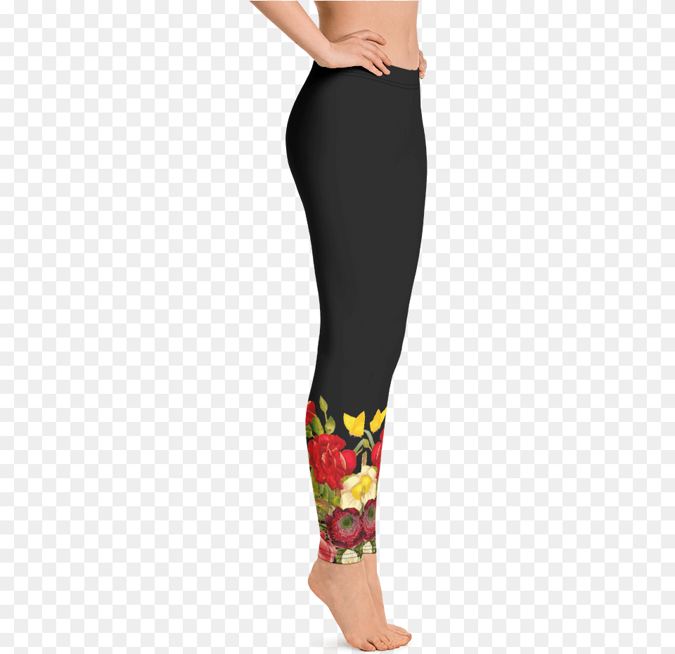 Black Flower Leggings Right Side Leggings, Adult, Female, Person, Woman Free Png Download