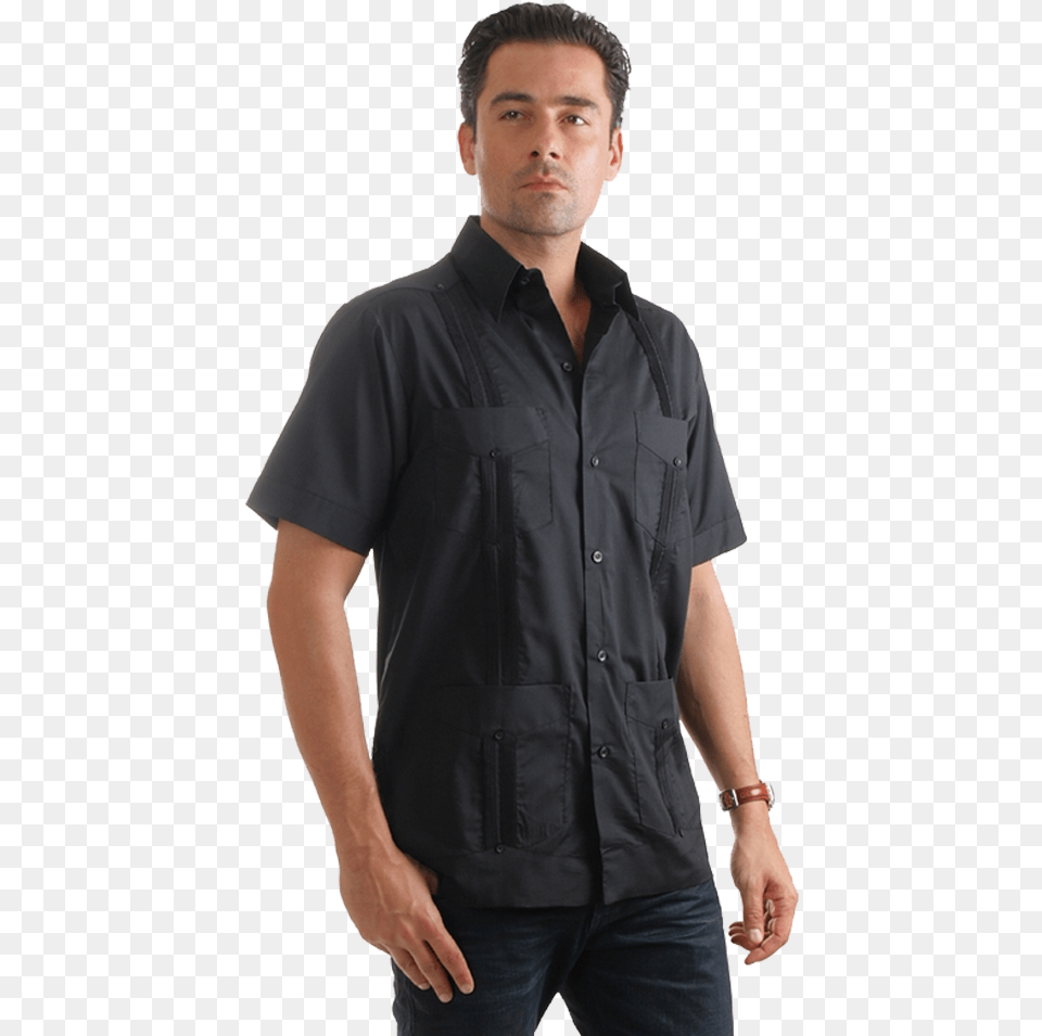 Black Guayabera, Clothing, Sleeve, Shirt, Adult Png
