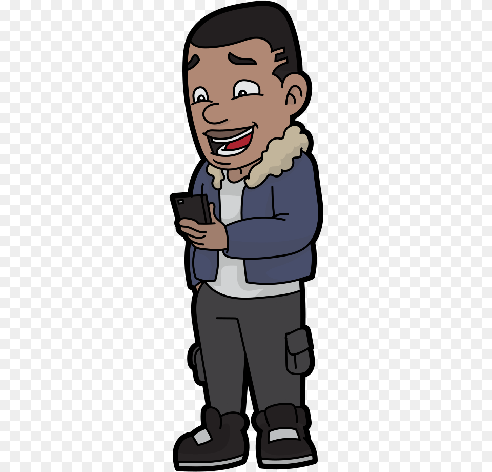 Black Guy Cartoon Using A Smartphone Cool Black Guy Cartoon, Electronics, Mobile Phone, Phone, Texting Free Transparent Png