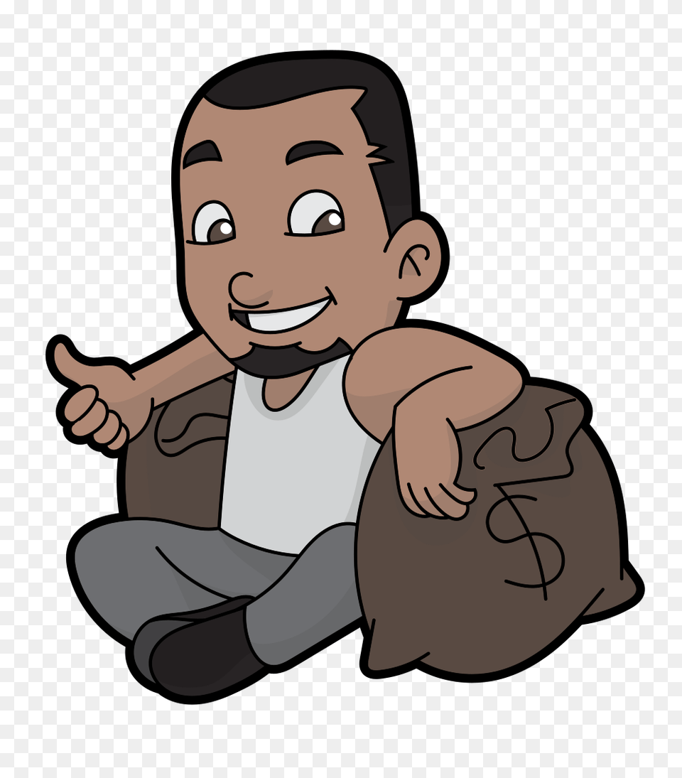 Black Guy Relaxing With Money Cartoon, Baby, Face, Head, Person Png