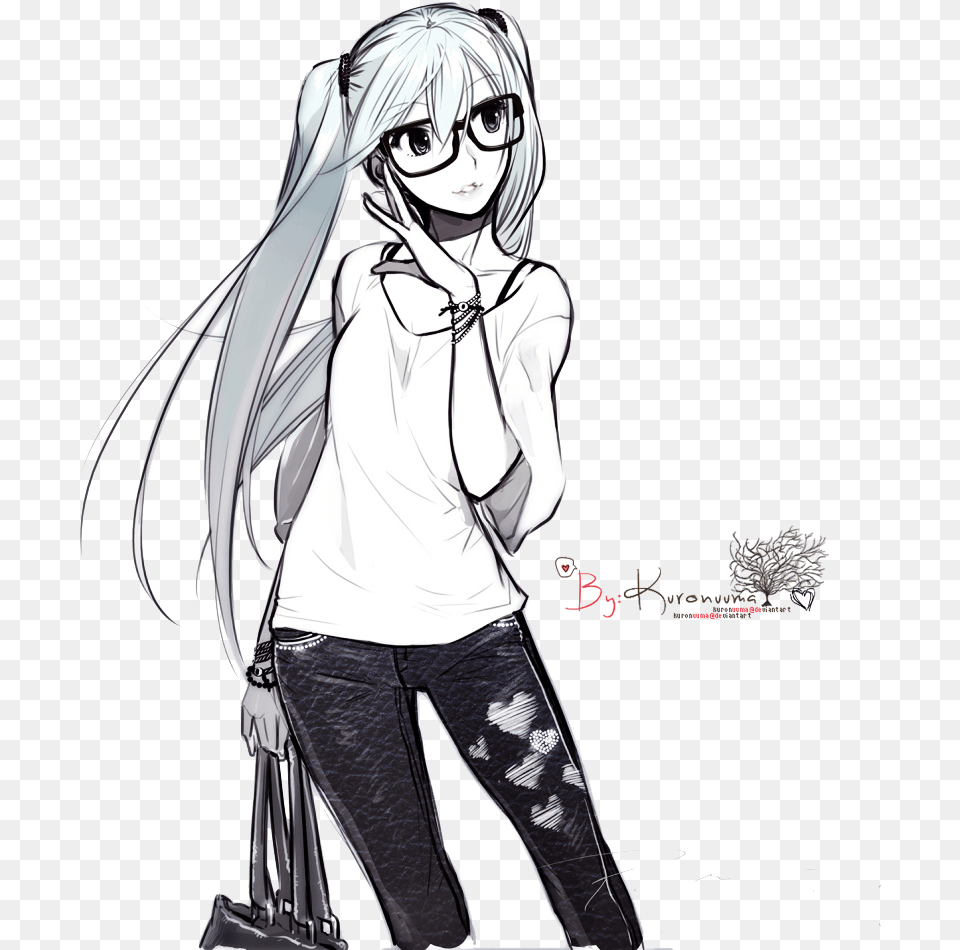 Black Hair Black And White Long Hair Hatsune Miku Casual Clothes, Adult, Publication, Person, Manga Free Transparent Png