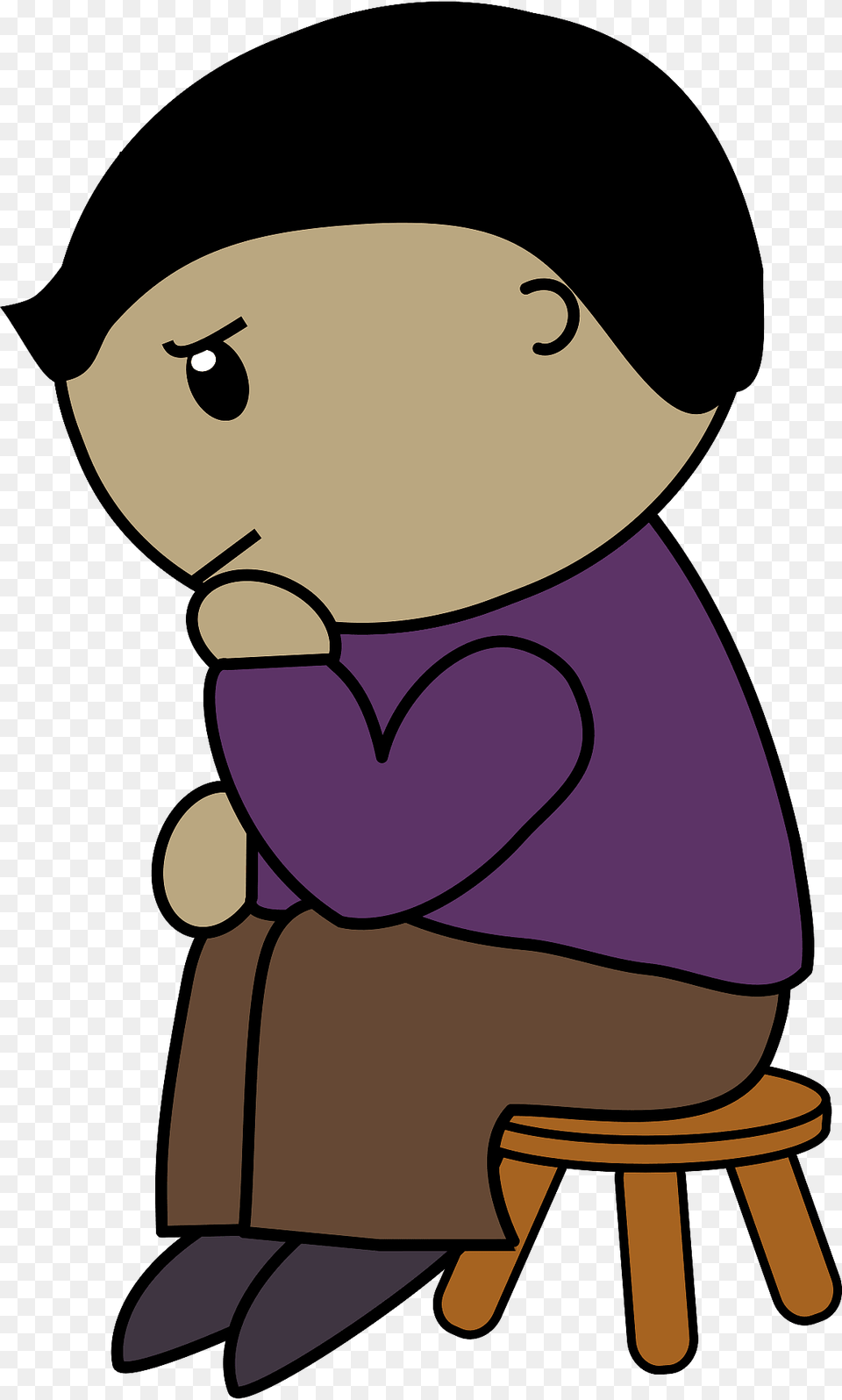Black Haired Boy In A Purple Shirt Thinking Sitting Clipart, Cartoon, Kneeling, Person, Baby Png