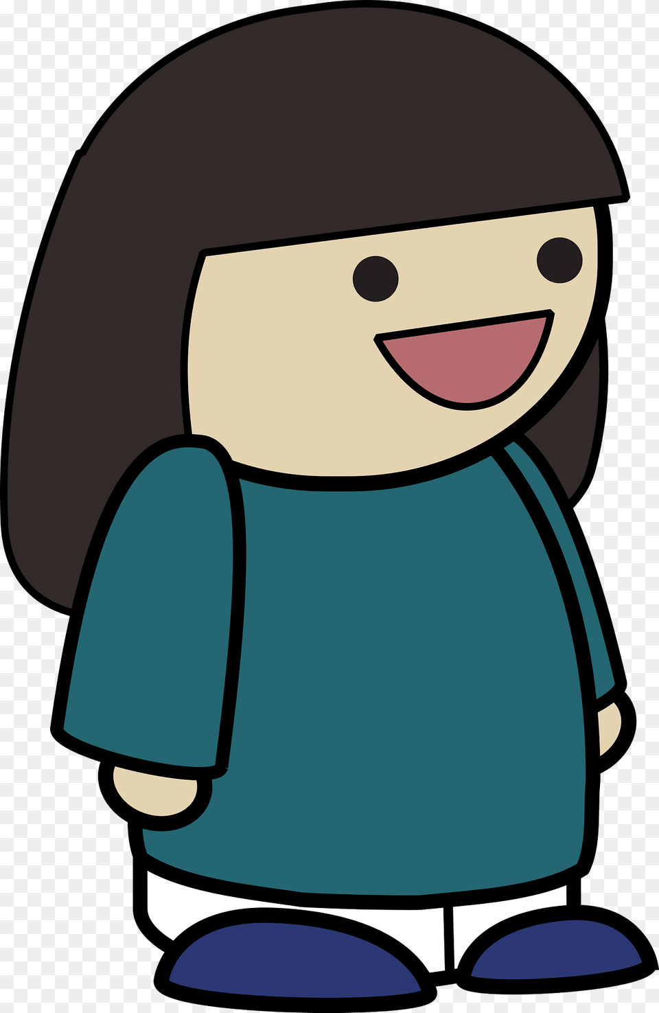 Black Haired Girl In A Teal Shirt Happy Face To The Side Clipart, Cartoon, Bag, Clothing, Hardhat Free Png Download
