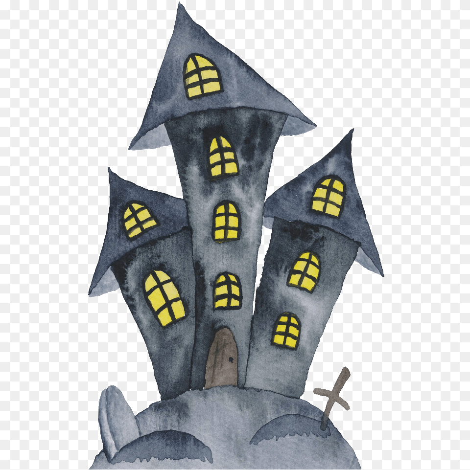 Black Hand Painted Haunted House Halloween Transparent Halloween Watercolor Clipart, Animal, Fish, Sea Life, Shark Free Png Download