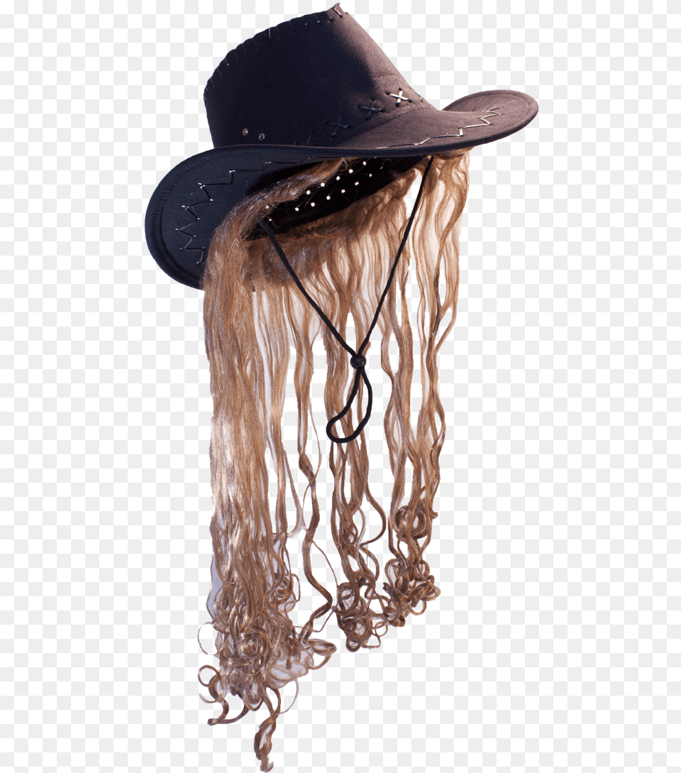 Black Hat Blon Billy Bob Cowboy Hat Wblonde Long Hair Package Of, Adult, Person, Woman, Female Png