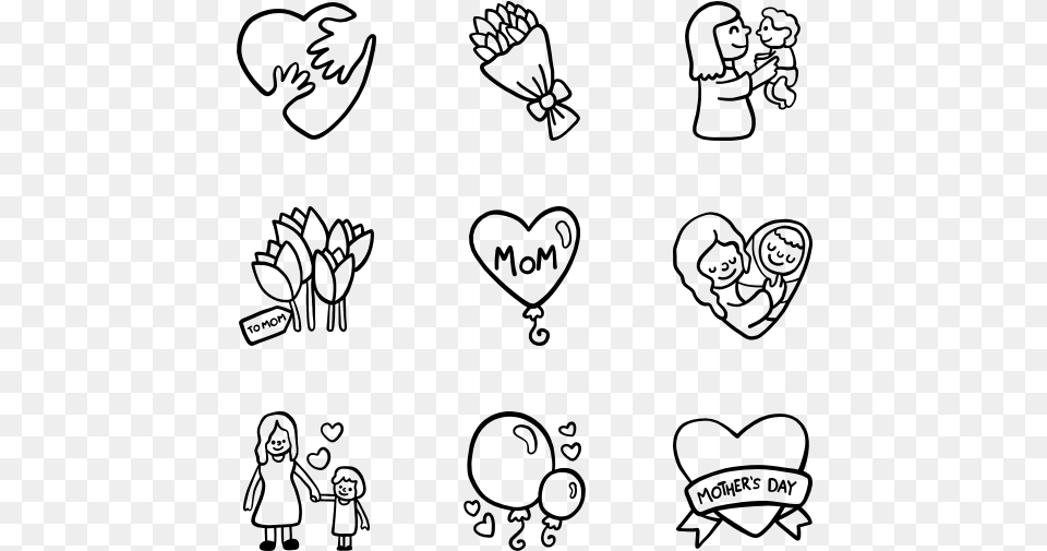 Black Heart Mothers Day Icon Transparent Black And White, Gray Png Image