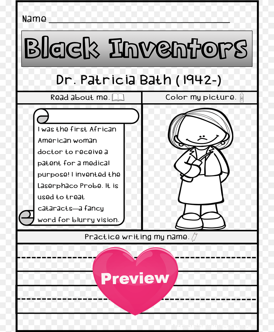 Black History Month Dr Patricia E Bath Coloring Page, Book, Comics, Publication, Baby Png Image