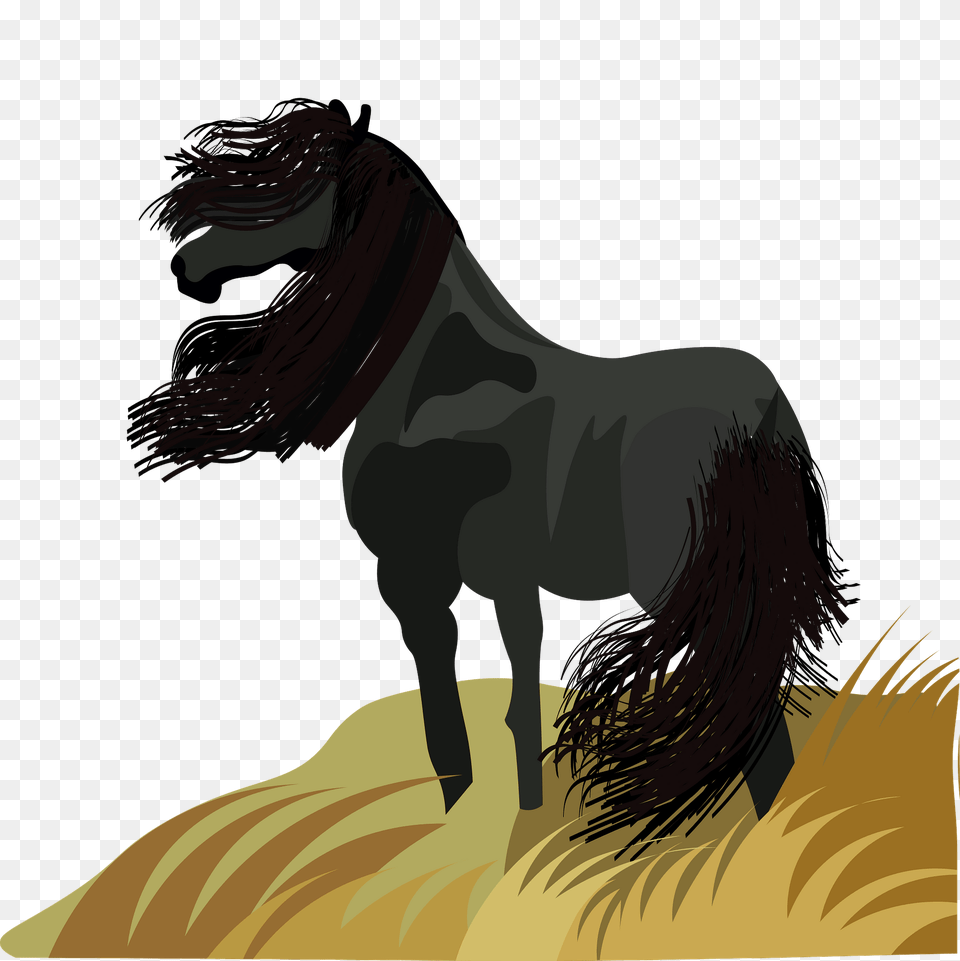 Black Horse On The Meadow Clipart, Animal, Mammal, Stallion, Colt Horse Free Png