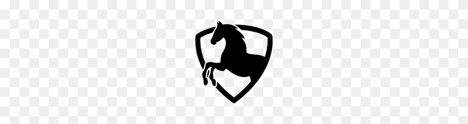 Black Horse Part In A Shield Outline Pngicoicns Free Icon, Silhouette, Stencil, Animal, Mammal Png Image
