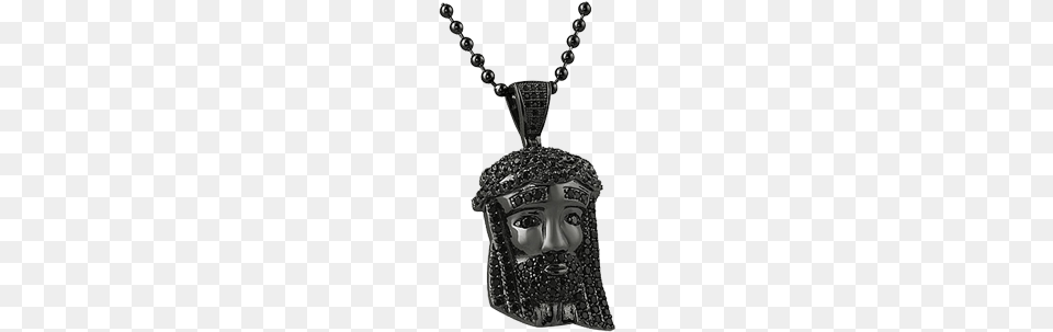 Black Iced Out Mini Jesus Piece Head Pendant With Chain, Accessories, Jewelry, Necklace, Locket Png Image