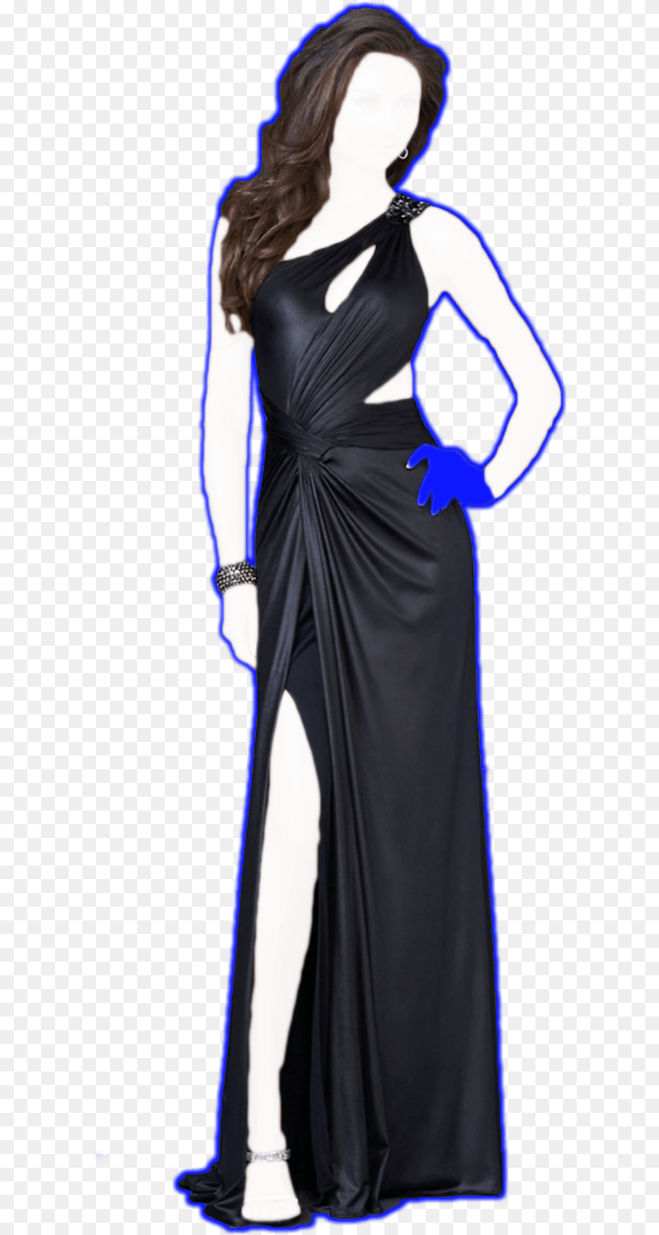 Black Jersey Full Length Evening Dress With Asymmetric Gown, Adult, Person, Formal Wear, Female Png