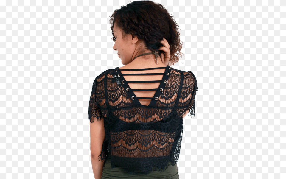 Black Lace Crop Top Blouse, Clothing, Adult, Female, Person Free Png Download