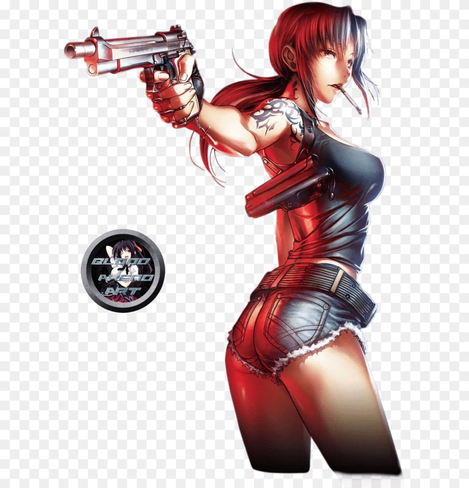 Black Lagoon Black Lagoon Revy Fanart, Adult, Weapon, Publication, Person Free Png Download