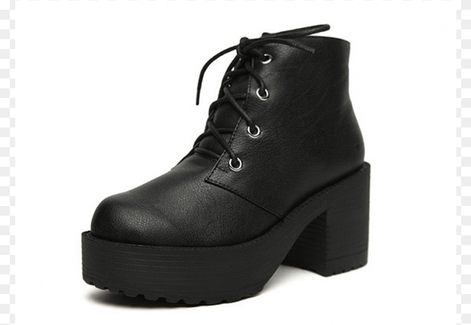 Black Leather Platform Lace Up Heel Boots Motorcycle Boot, Clothing, Footwear, Shoe, High Heel Png Image