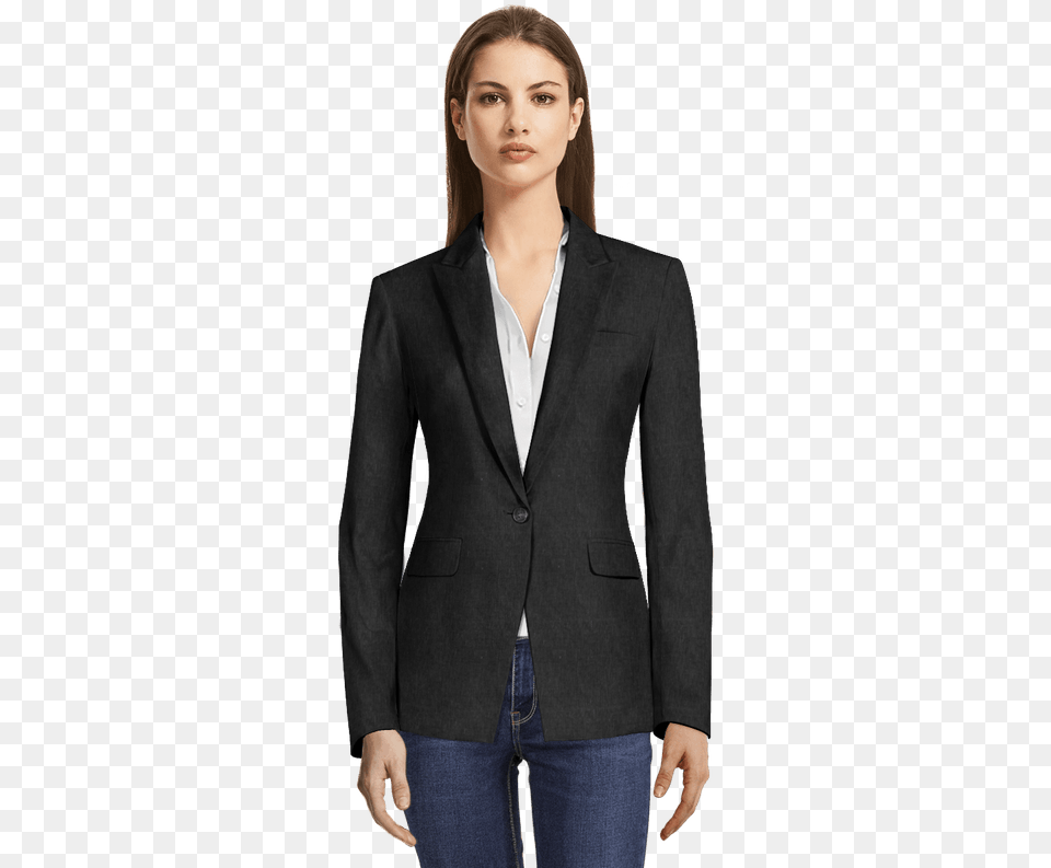 Black Linen Blazer With Peak Lapels View Front Blazer Smoking Mujer Azul, Formal Wear, Clothing, Coat, Suit Png