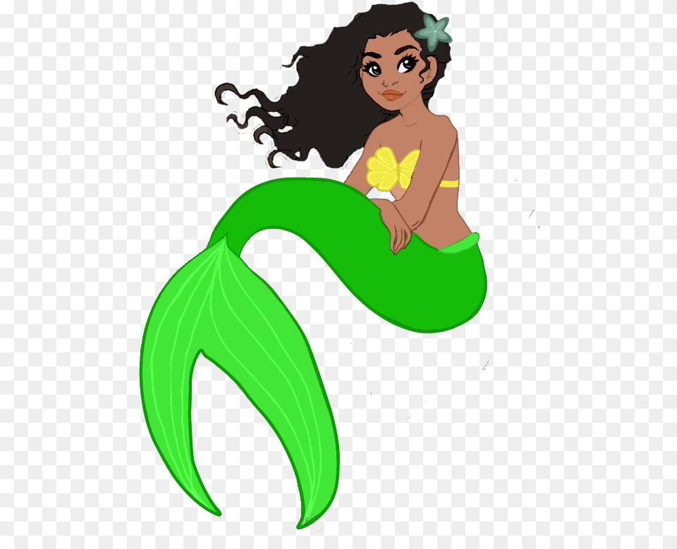 Black Little Mermaid Cartoon, Green, Adult, Female, Person Free Png