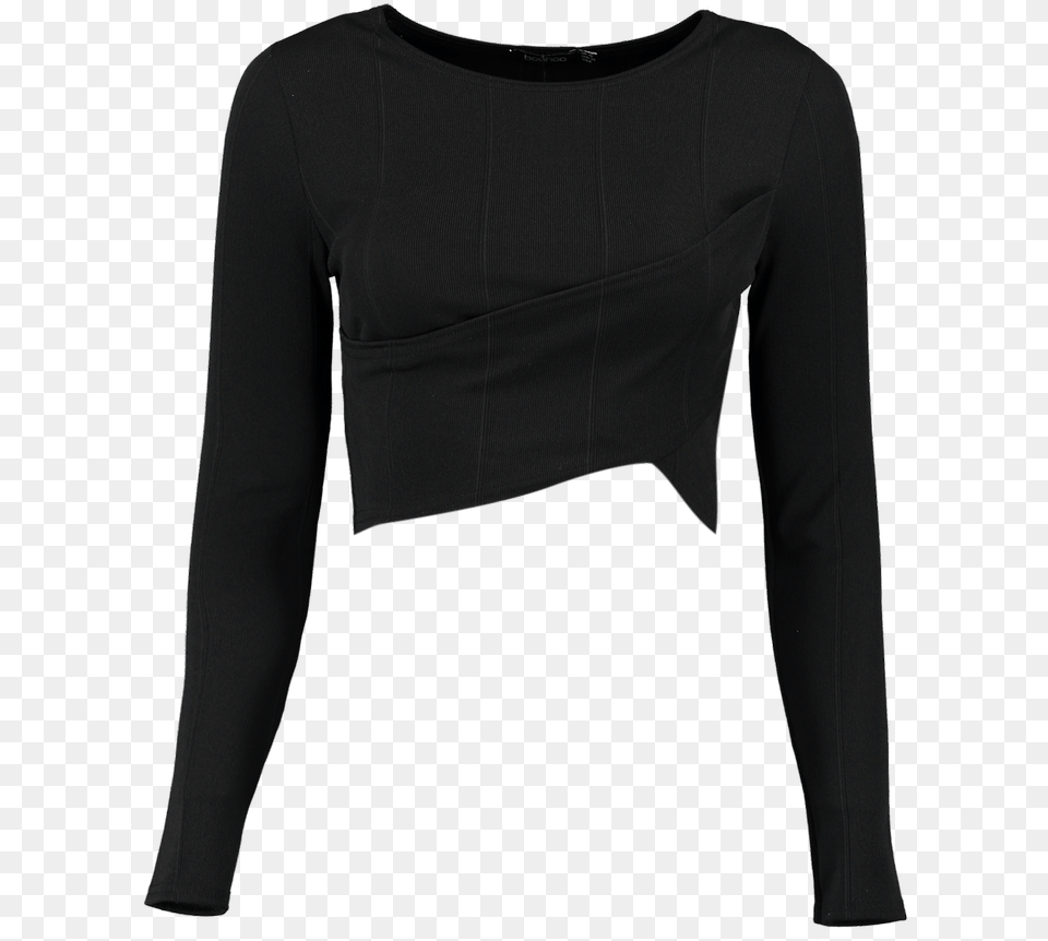 Black Long Sleeve Cropped Top, Clothing, Long Sleeve, Coat, Knitwear Free Transparent Png