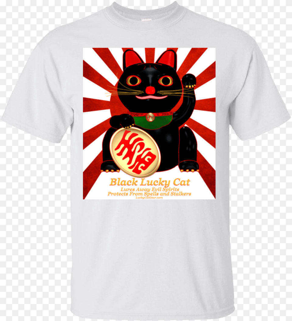 Black Lucky Cat Lettered Rising Sun Cotton T Shirt, T-shirt, Clothing, Pet, Mammal Free Png Download