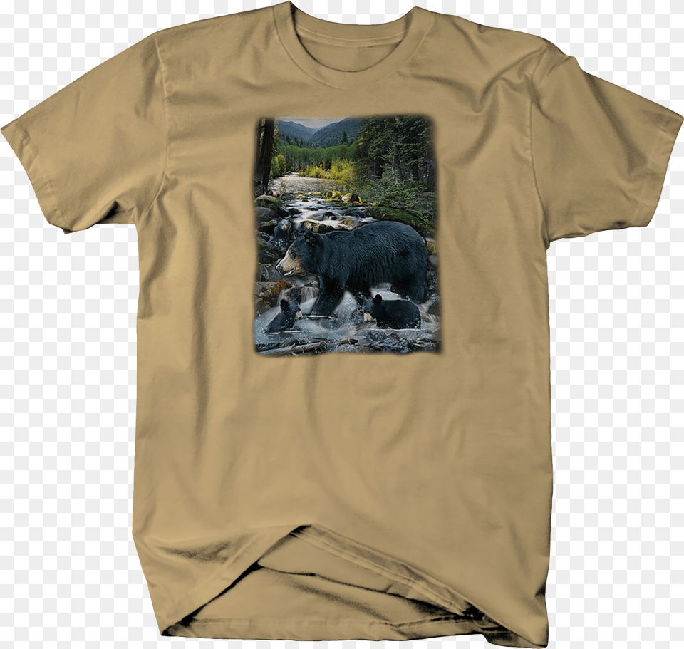 Black Mama Bear And Baby Cubs Playing Water Wildlife Chevy C10 Shirts, Animal, Clothing, Mammal, T-shirt Free Png Download