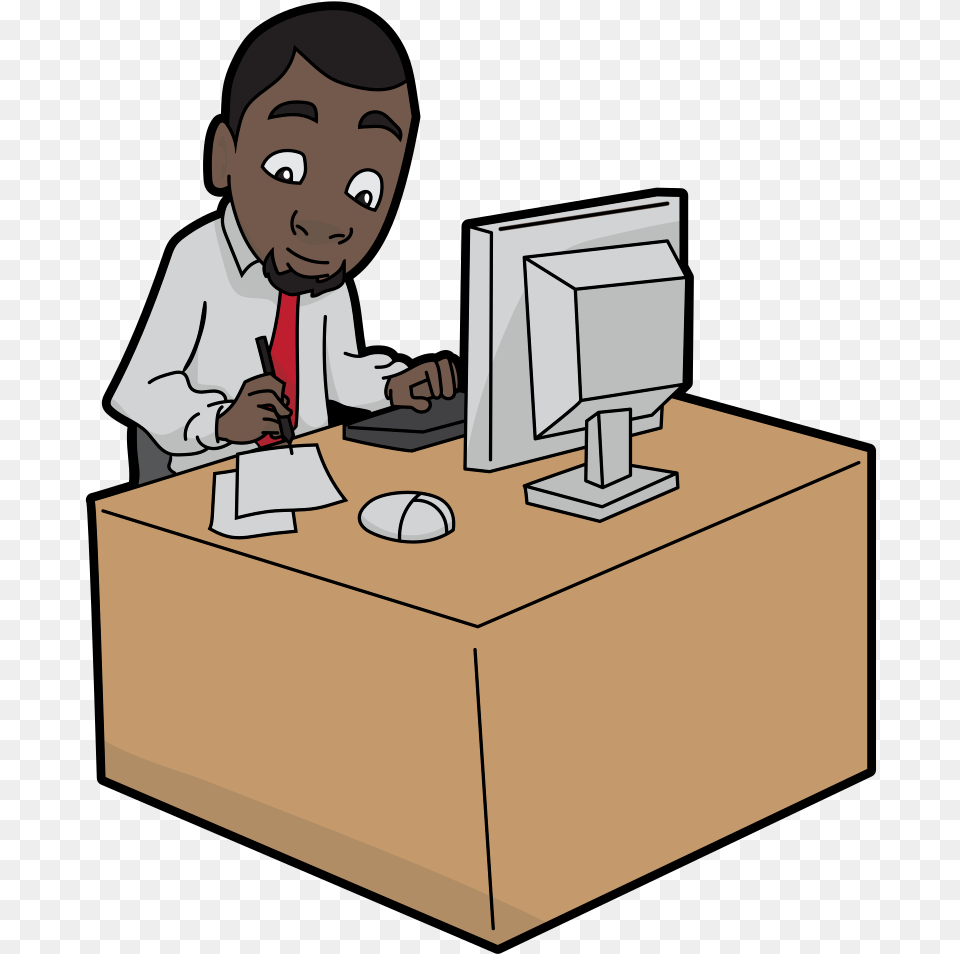 Black Man On Computer Cartoon, Baby, Person, Furniture, Table Free Png