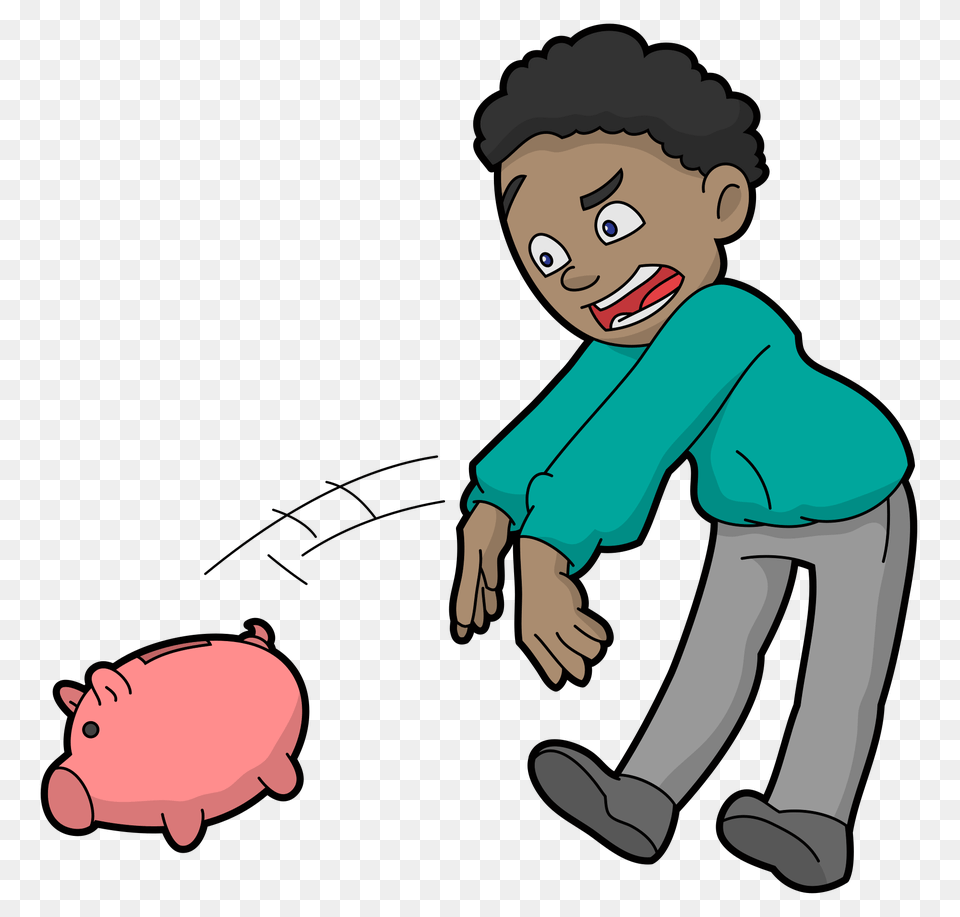 Black Man Throwing A Piggy Bank Cartoon, Baby, Person, Face, Head Free Transparent Png