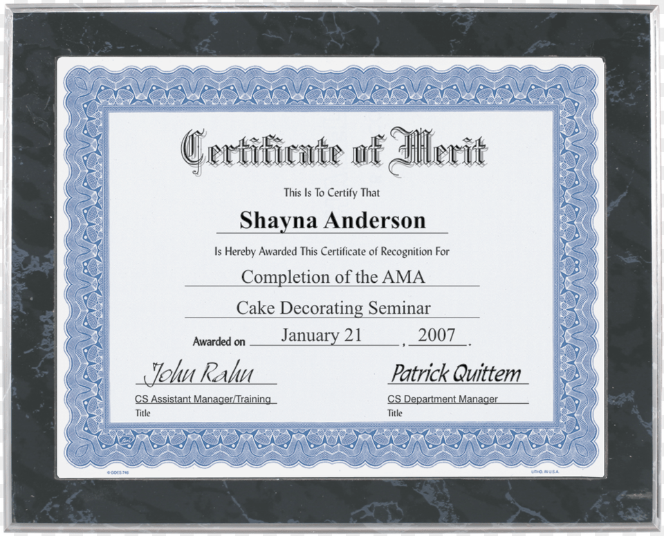 Black Marble Wood Slide In Photo Or Certificate Plaque Picture Frame, Text, Diploma, Document Free Png