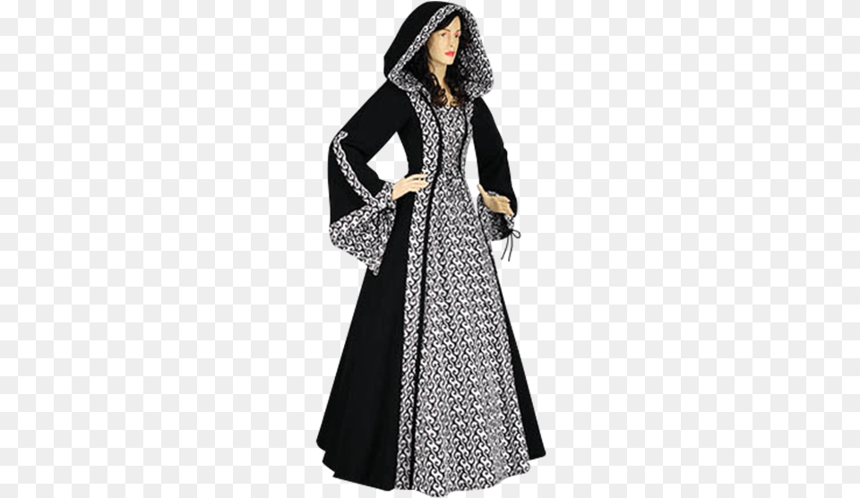 Black Medieval Hooded Dress, Clothing, Coat, Fashion, Long Sleeve Png Image