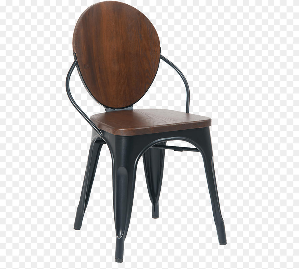 Black Metal Frame Arm Chair Walnut Seat And Back Chair, Furniture, Plywood, Wood Png Image