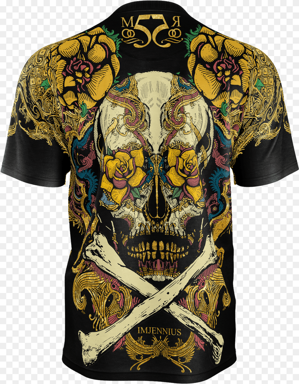 Black Mexican Skull Gold Yellow Tshirt Man Shirt, Clothing, T-shirt, Adult, Male Png