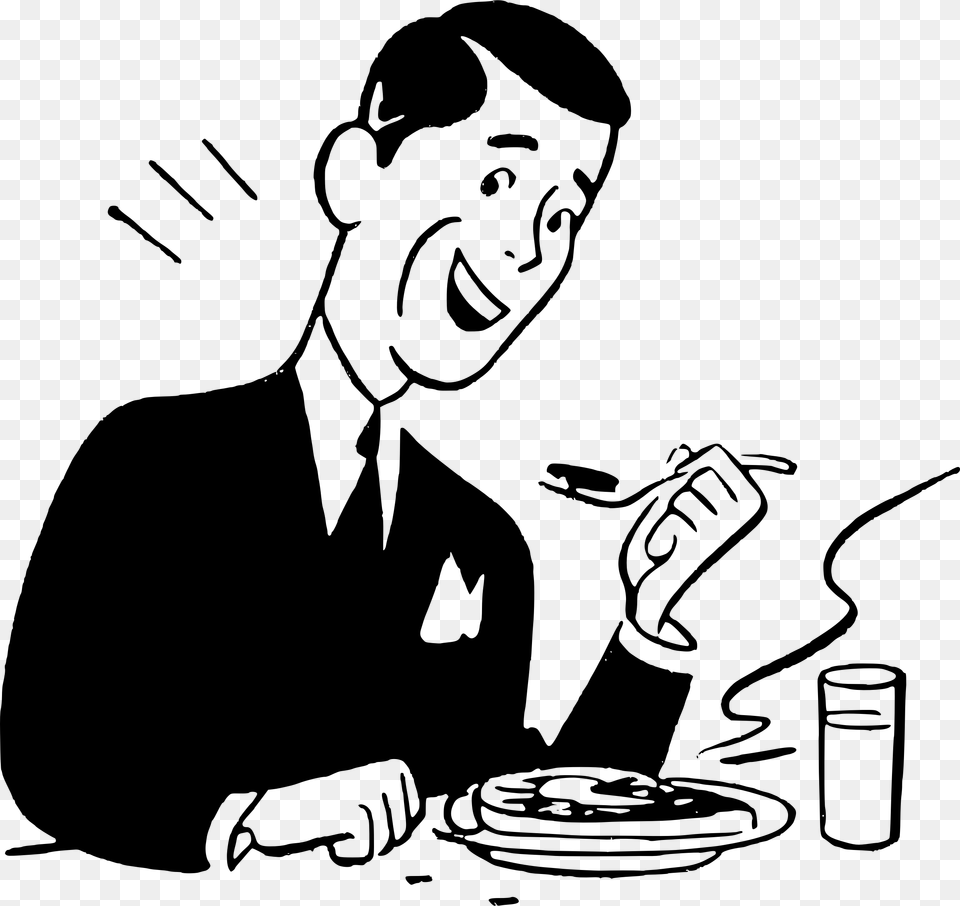 Black N White People Dad Eating Clipart, Gray Free Transparent Png